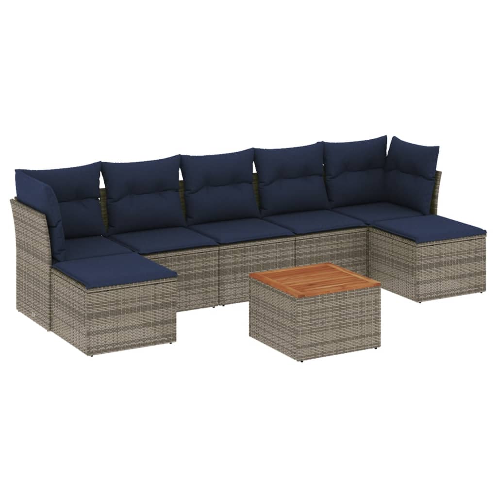 8 Piece Patio Sofa Set with Cushions Gray Poly Rattan