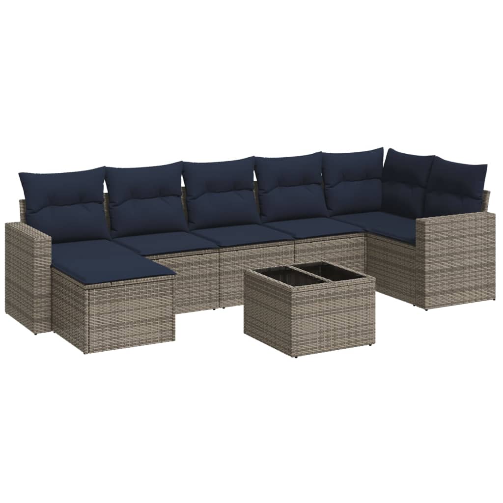 8 Piece Patio Sofa Set with Cushions Gray Poly Rattan