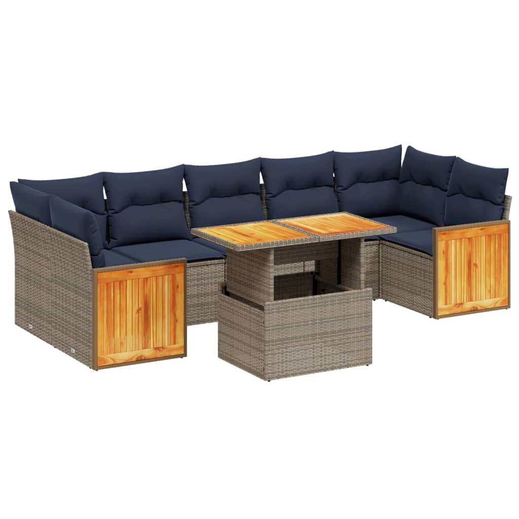 8 Piece Patio Sofa Set with Cushions Gray Poly Rattan