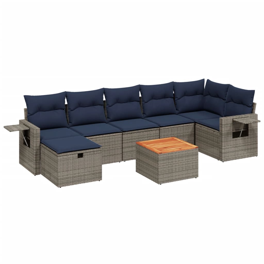 8 Piece Patio Sofa Set with Cushions Gray Poly Rattan