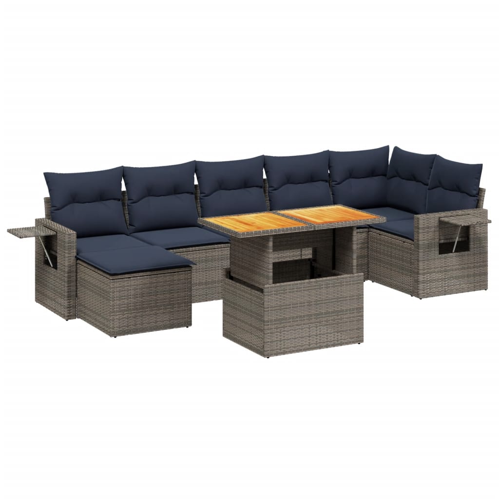 8 Piece Patio Sofa Set with Cushions Gray Poly Rattan