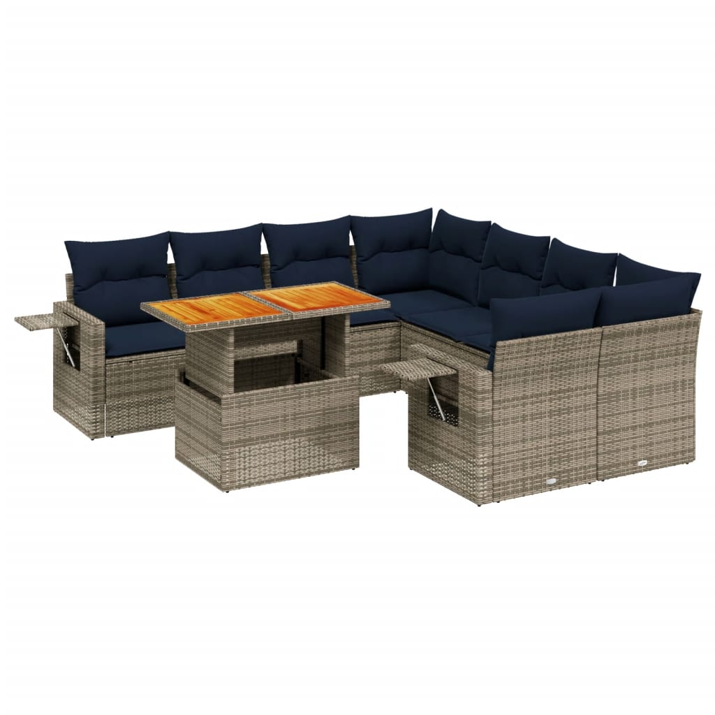 8 Piece Patio Sofa Set with Cushions Gray Poly Rattan