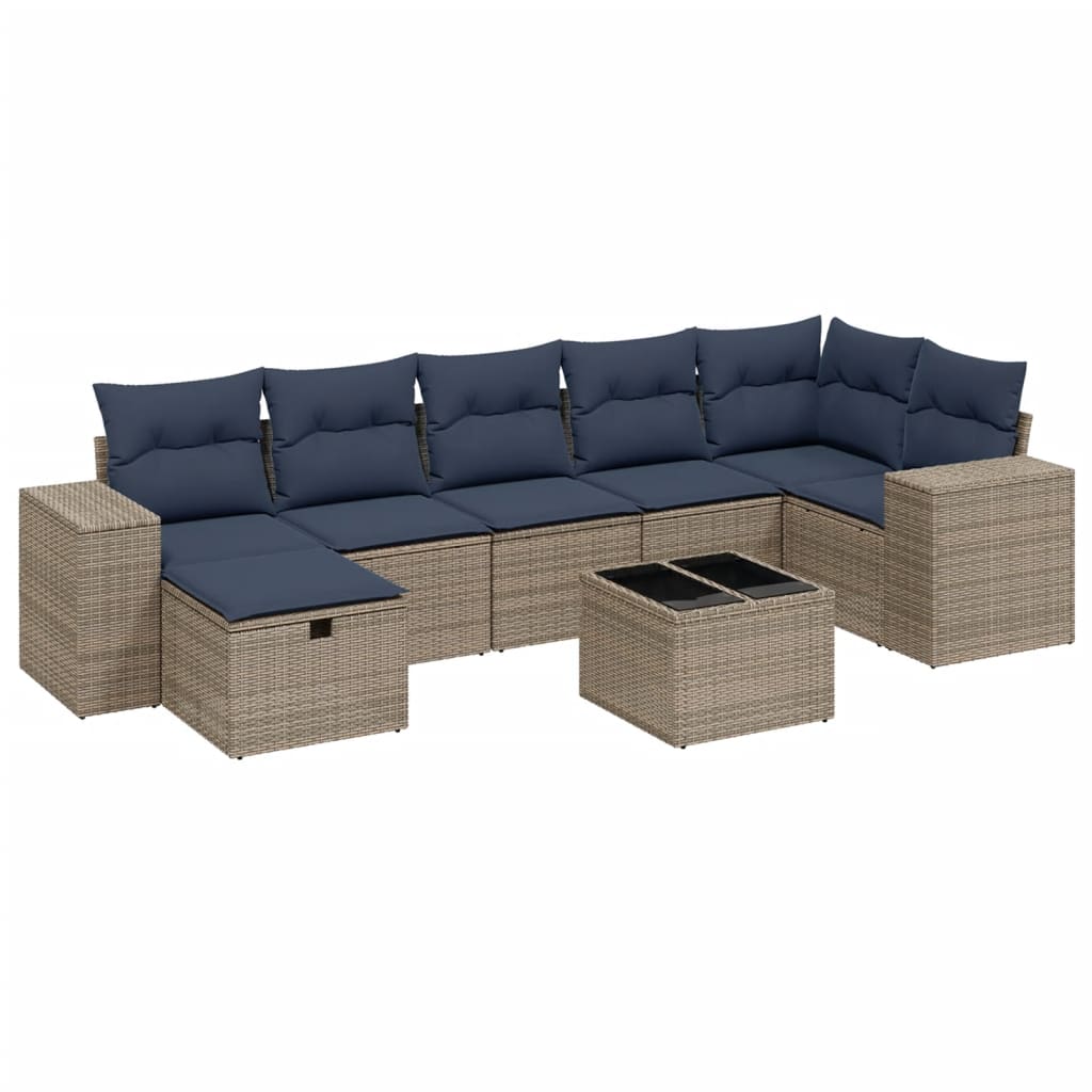 8 Piece Patio Sofa Set with Cushions Gray Poly Rattan