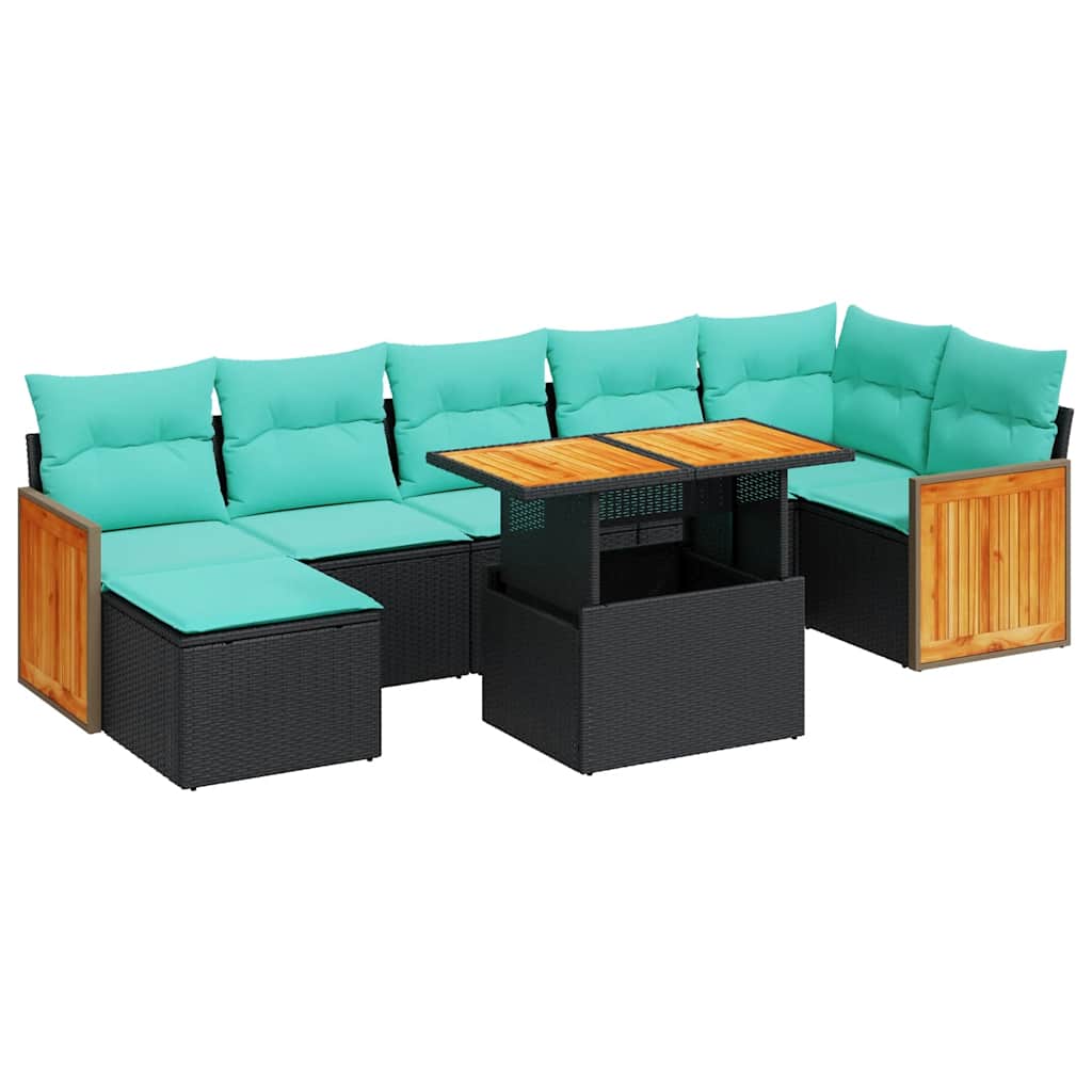8 Piece Patio Sofa Set with Cushions Gray Poly Rattan Acacia