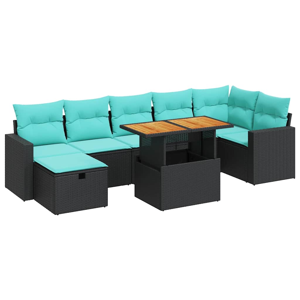 8 Piece Patio Sofa Set with Cushions Gray Poly Rattan Acacia