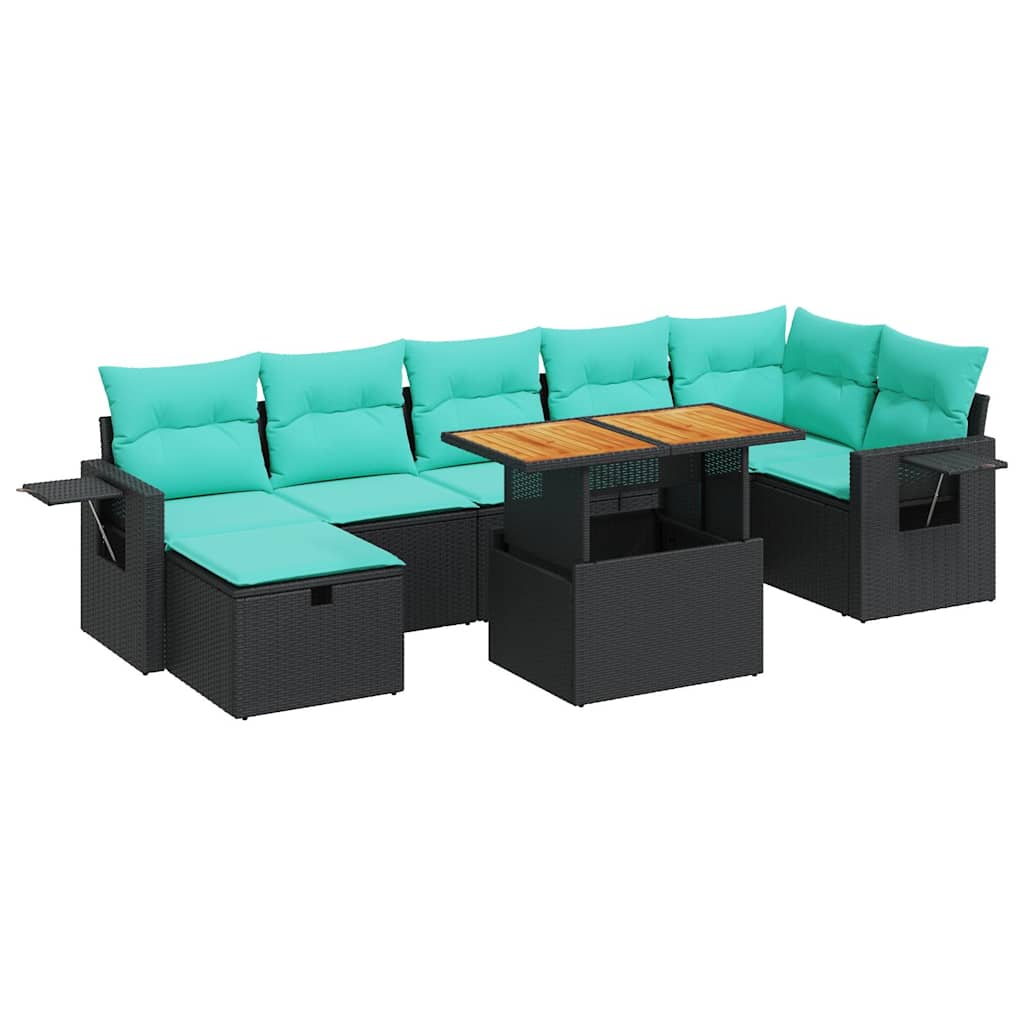 8 Piece Patio Sofa Set with Cushions Gray Poly Rattan Acacia