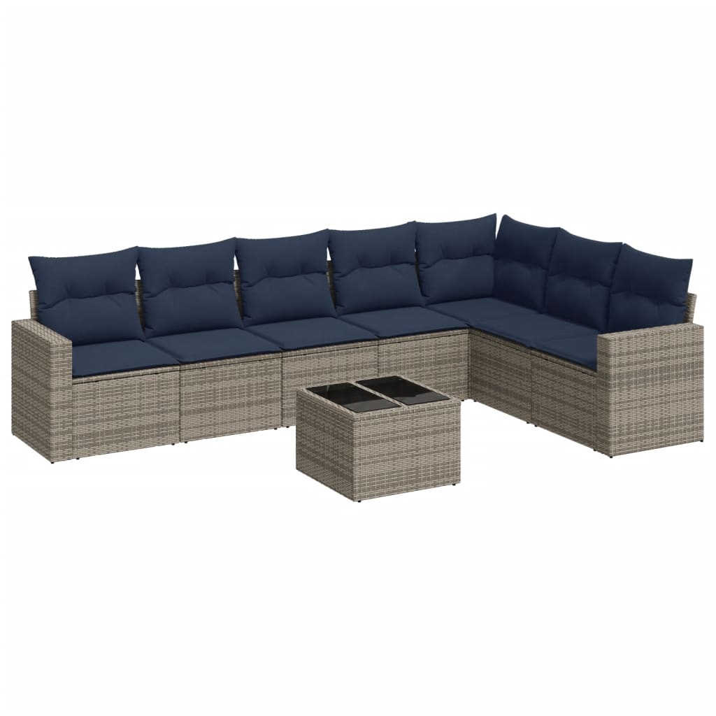 8 Piece Patio Sofa Set with Cushions Gray Poly Rattan
