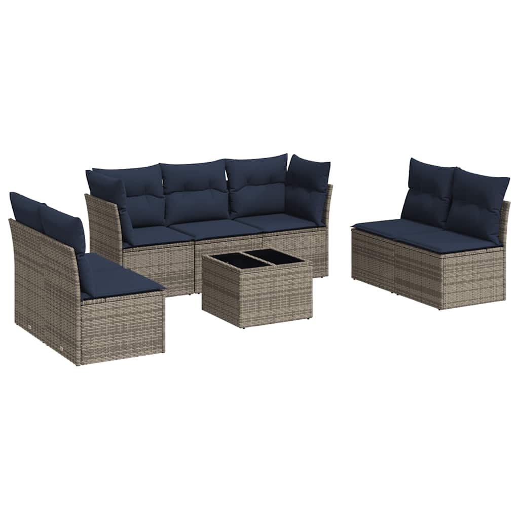8 Piece Patio Sofa Set with Cushions Gray Poly Rattan