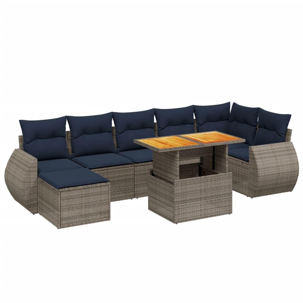 8 Piece Patio Sofa Set with Cushions Gray Poly Rattan