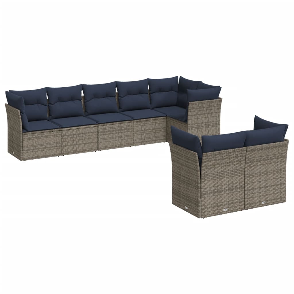 8 Piece Patio Sofa Set with Cushions Gray Poly Rattan