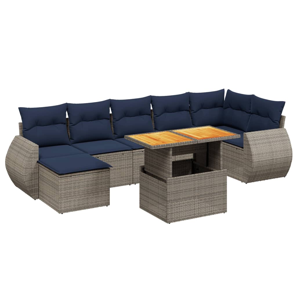 8 Piece Patio Sofa Set with Cushions Gray Poly Rattan
