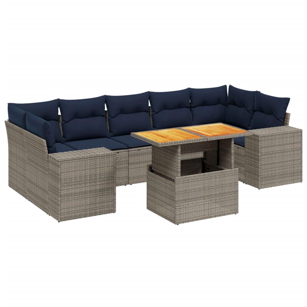8 Piece Patio Sofa Set with Cushions Gray Poly Rattan