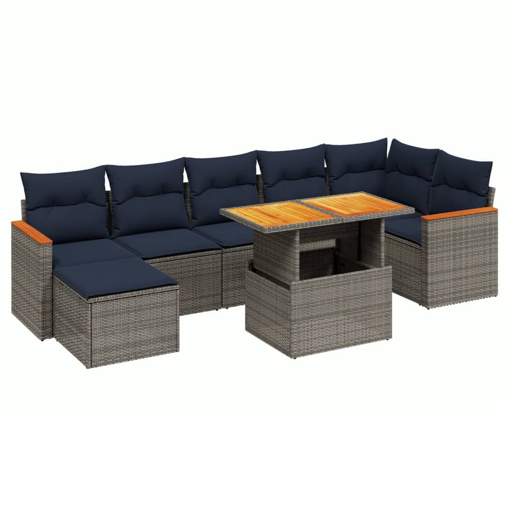 8 Piece Patio Sofa Set with Cushions Gray Poly Rattan