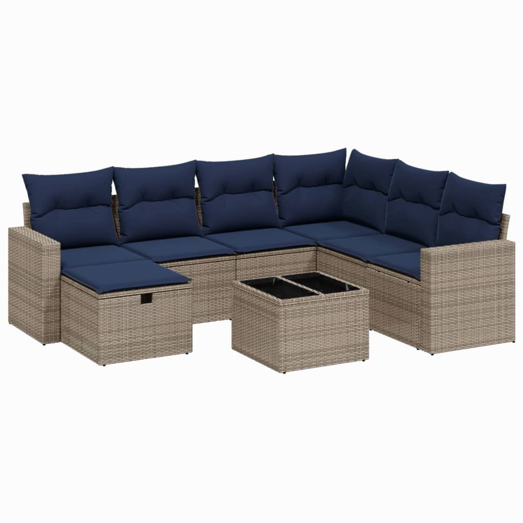8 Piece Patio Sofa Set with Cushions Gray Poly Rattan