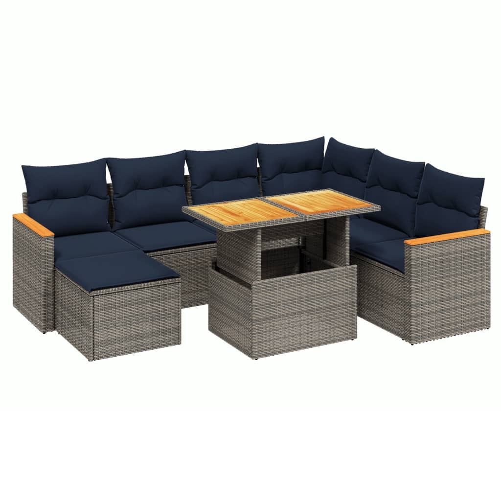 8 Piece Patio Sofa Set with Cushions Gray Poly Rattan