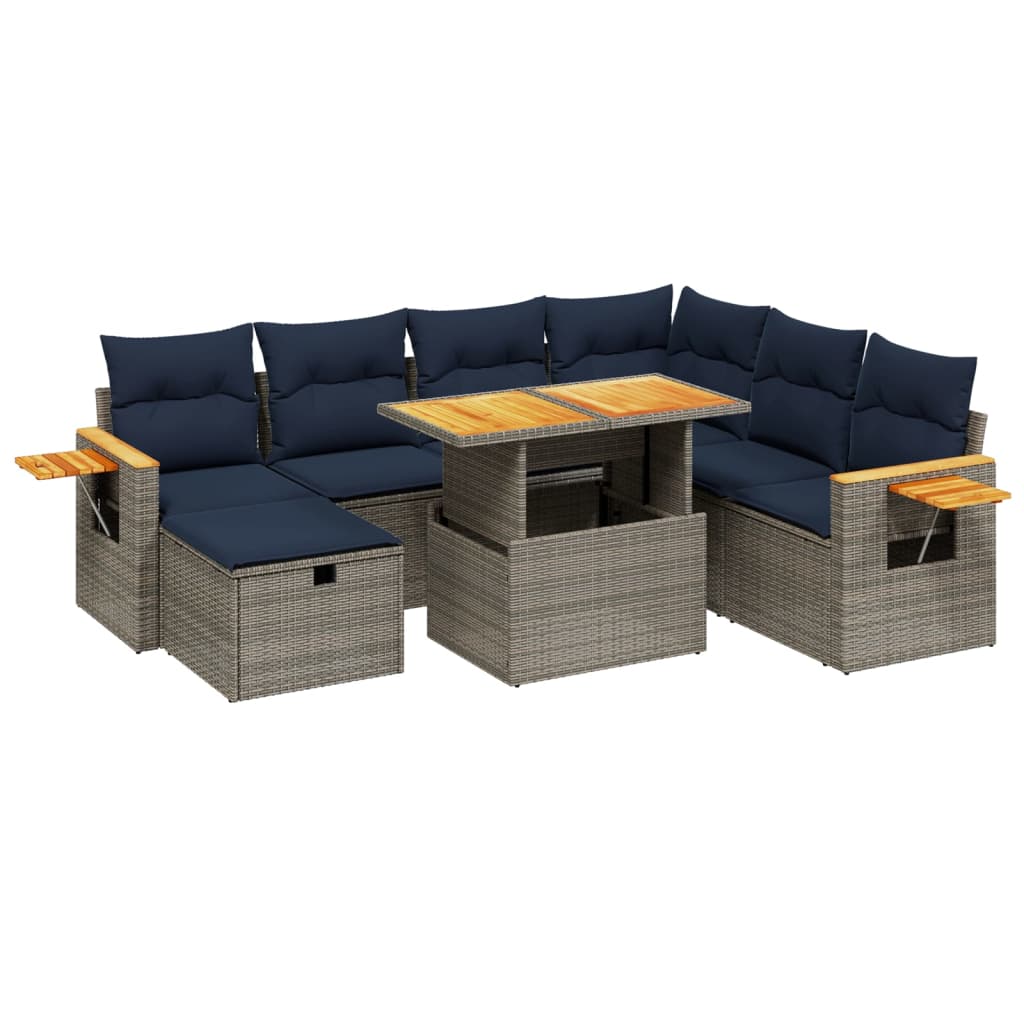 8 Piece Patio Sofa Set with Cushions Gray Poly Rattan