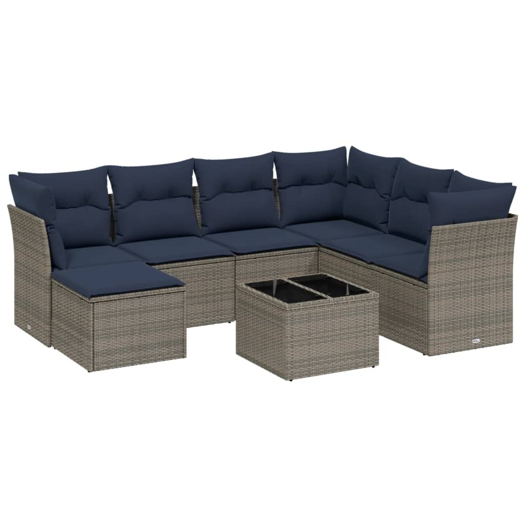 8 Piece Patio Sofa Set with Cushions Gray Poly Rattan