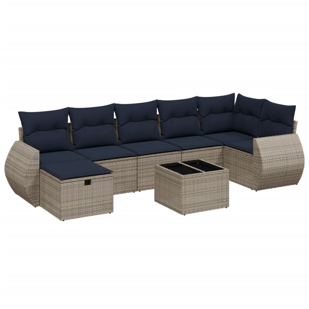 8 Piece Patio Sofa Set with Cushions Gray Poly Rattan