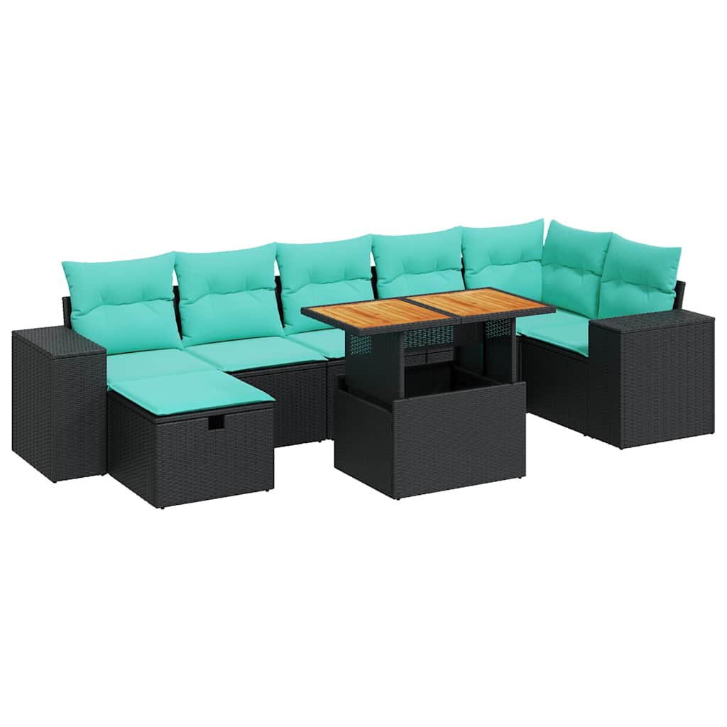 8 Piece Patio Sofa Set with Cushions Gray Poly Rattan Acacia