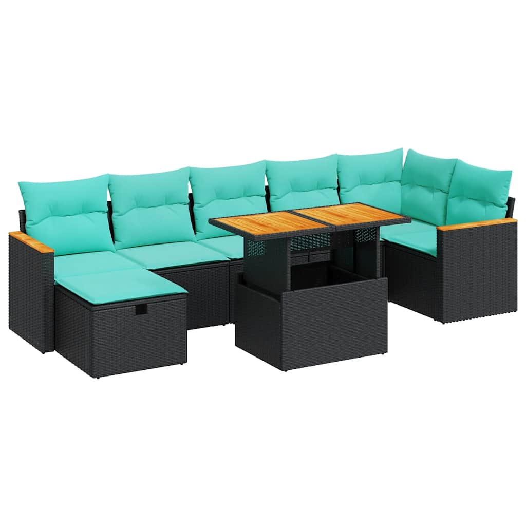8 Piece Patio Sofa Set with Cushions Gray Poly Rattan Acacia
