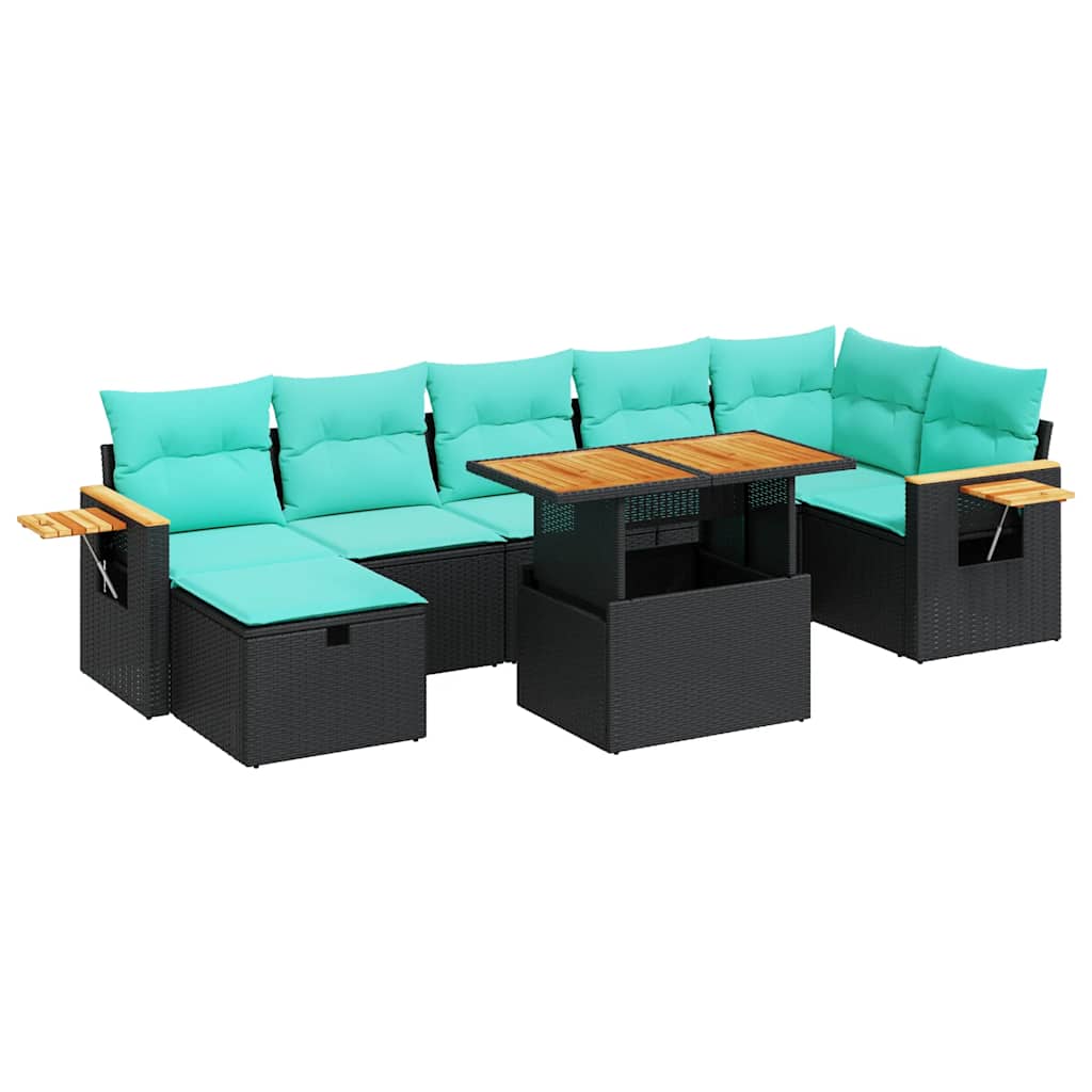 8 Piece Patio Sofa Set with Cushions Gray Poly Rattan Acacia