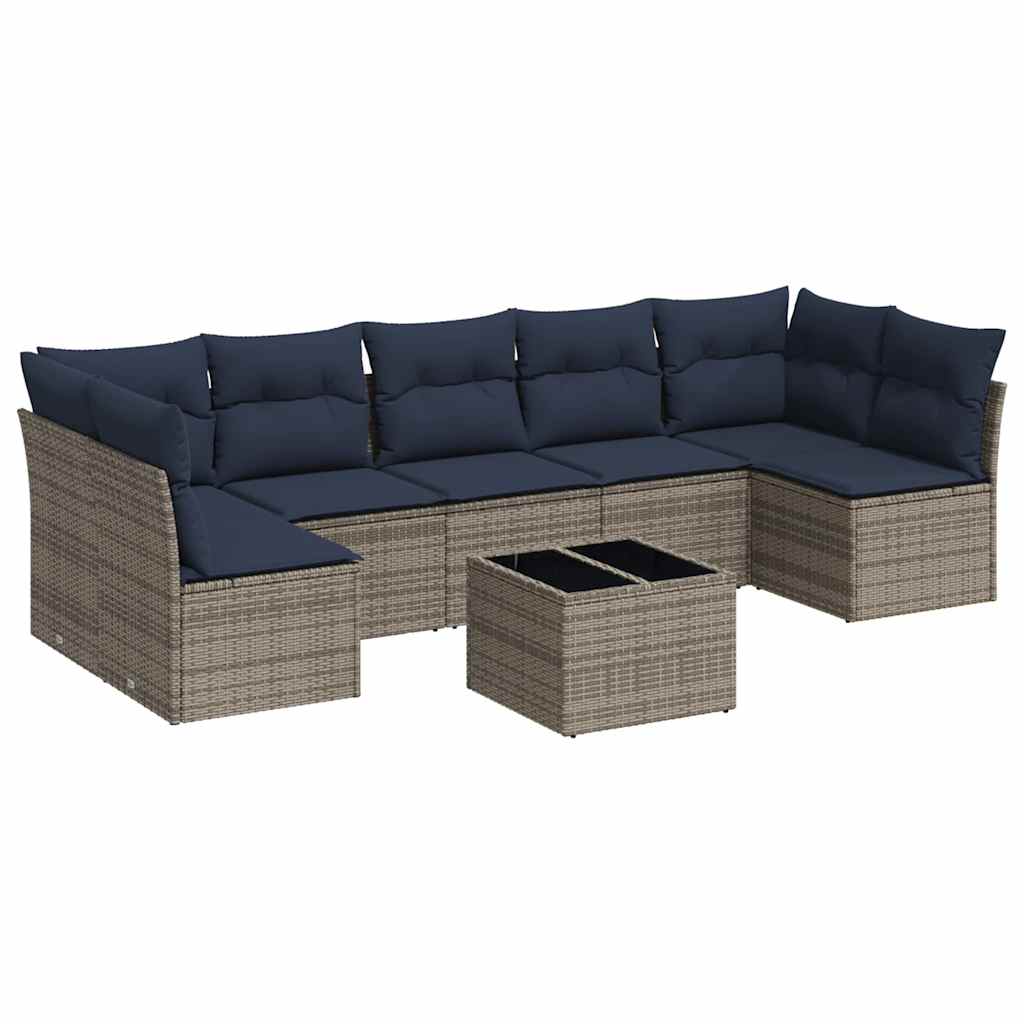 8 Piece Patio Sofa Set with Cushions Gray Poly Rattan