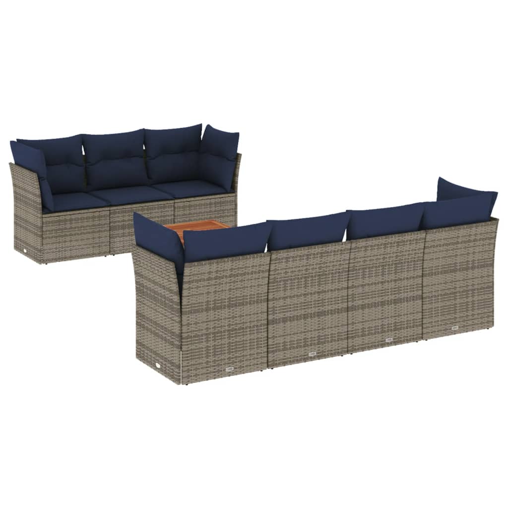 8 Piece Patio Sofa Set with Cushions Gray Poly Rattan