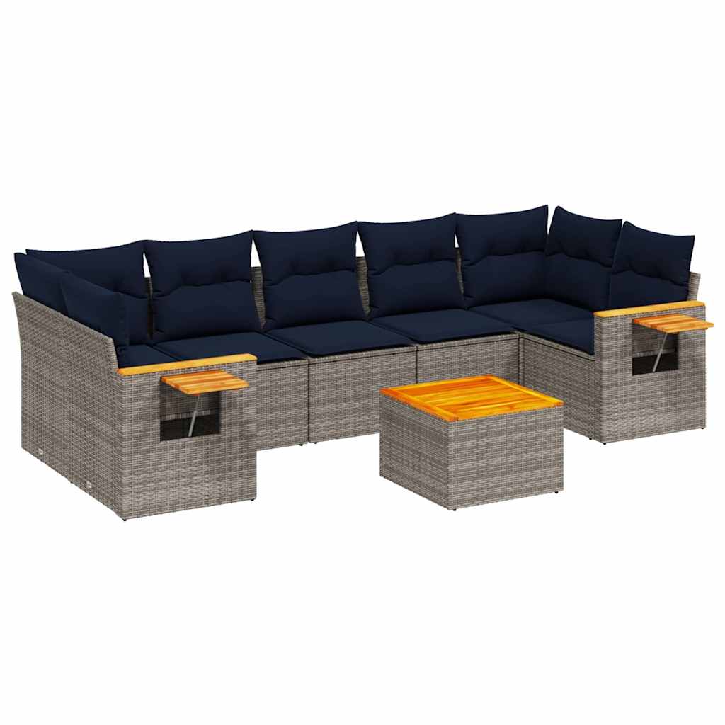8 Piece Patio Sofa Set with Cushions Grey Poly Rattan (US only)