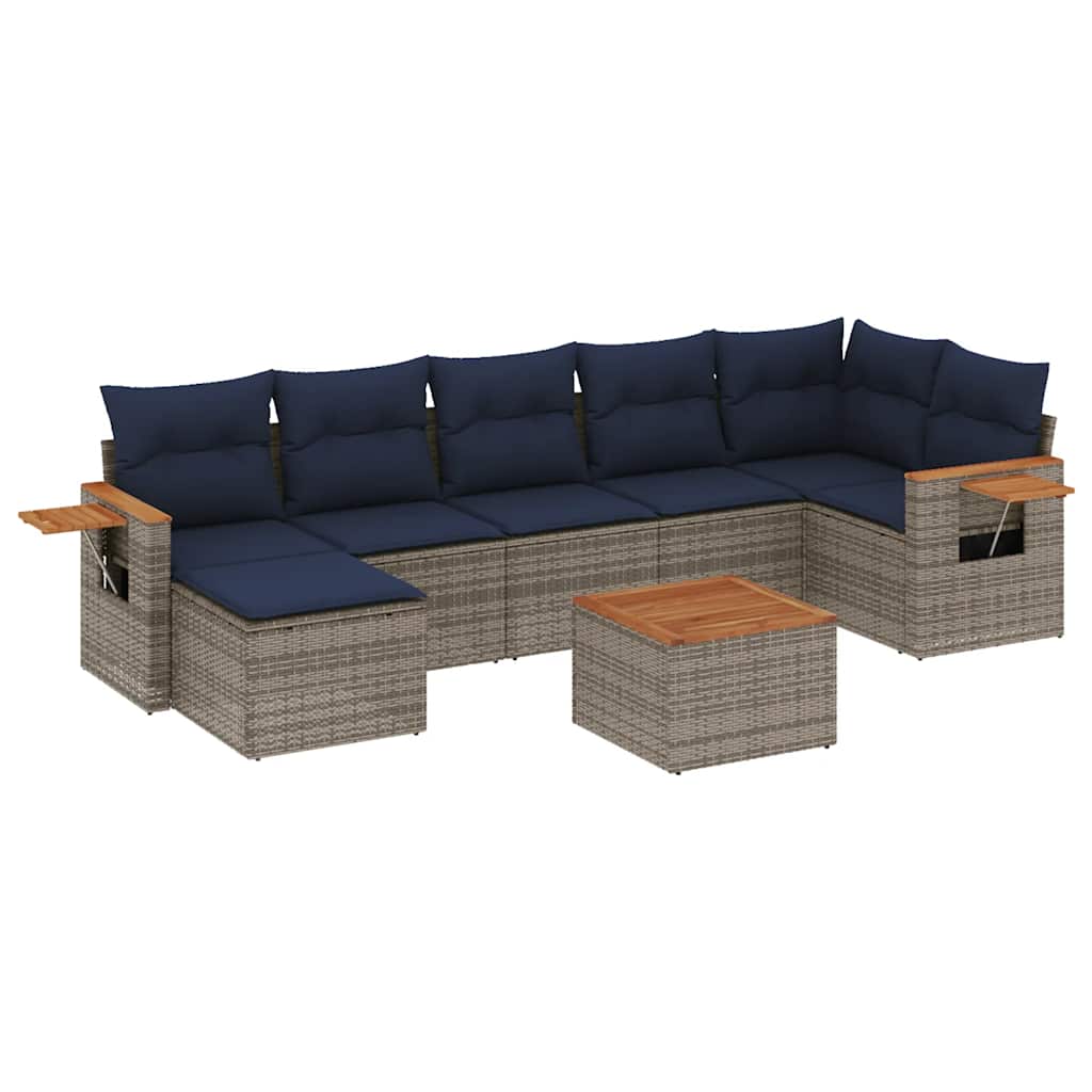 8 Piece Patio Sofa Set with Cushions Grey Poly Rattan (US only)