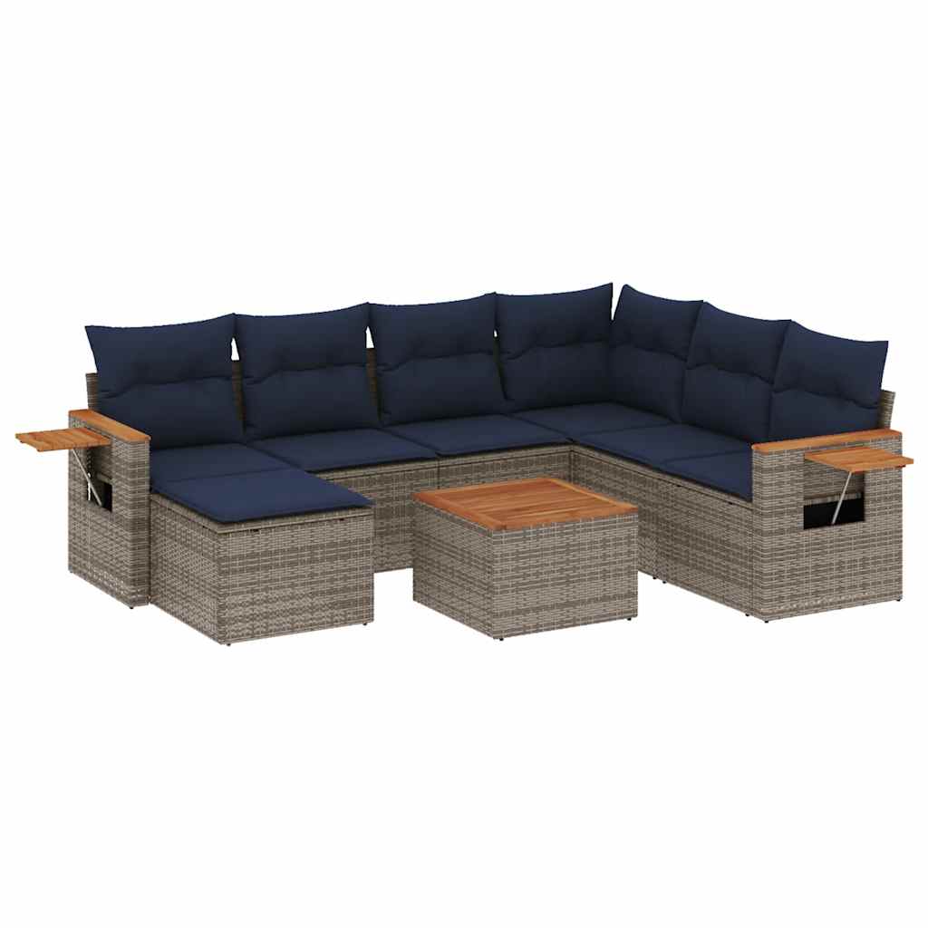 8 Piece Patio Sofa Set with Cushions Grey Poly Rattan (US only)