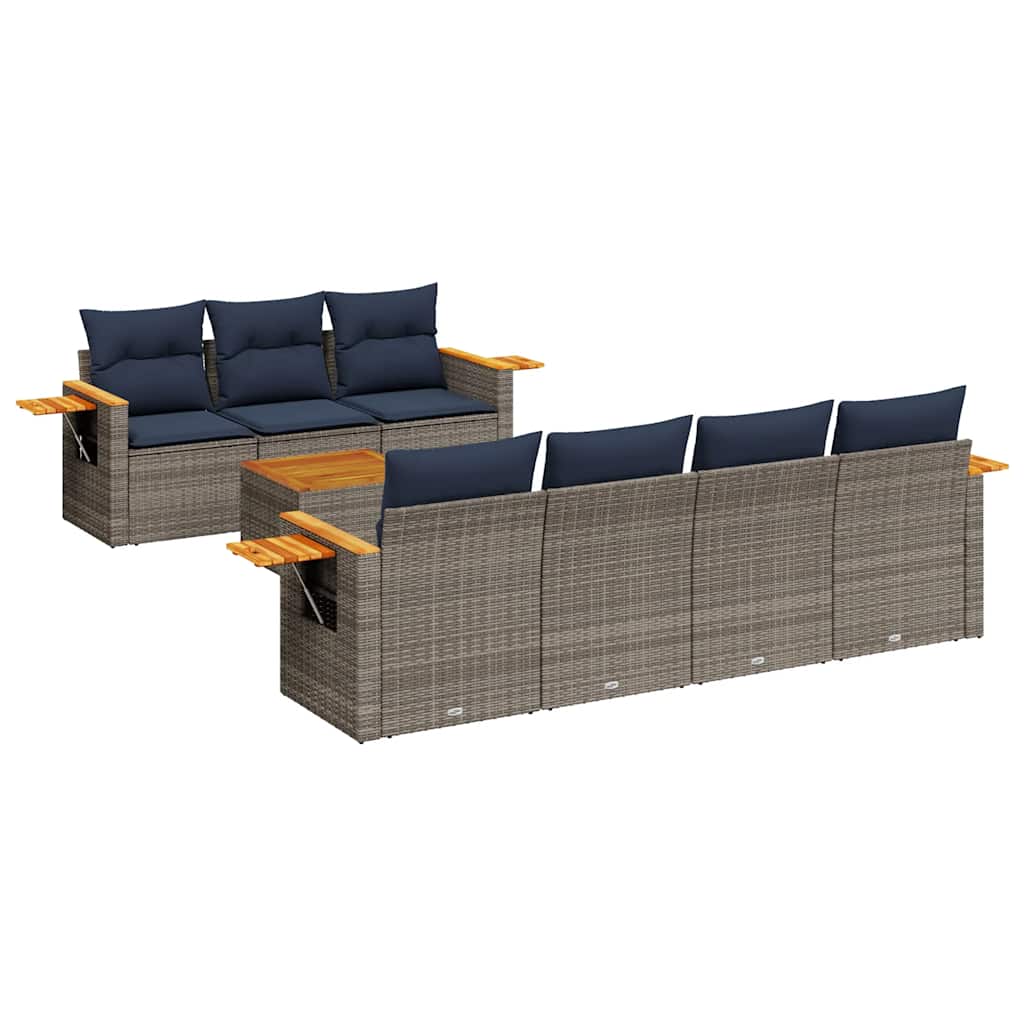 8 Piece Patio Sofa Set with Cushions Grey Poly Rattan (US only)