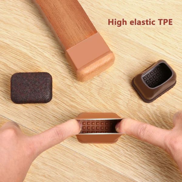 8-piece set of rectangular rubber-felt non-slip furniture pads for table and chair legs to protect floors