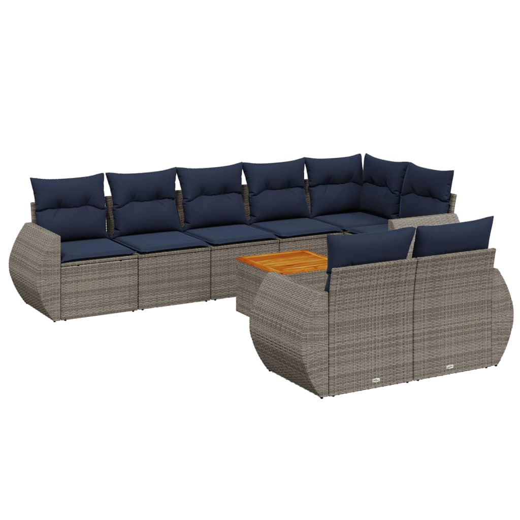 9 Piece Garden Sofa Set with Cushions Grey Poly Rattan