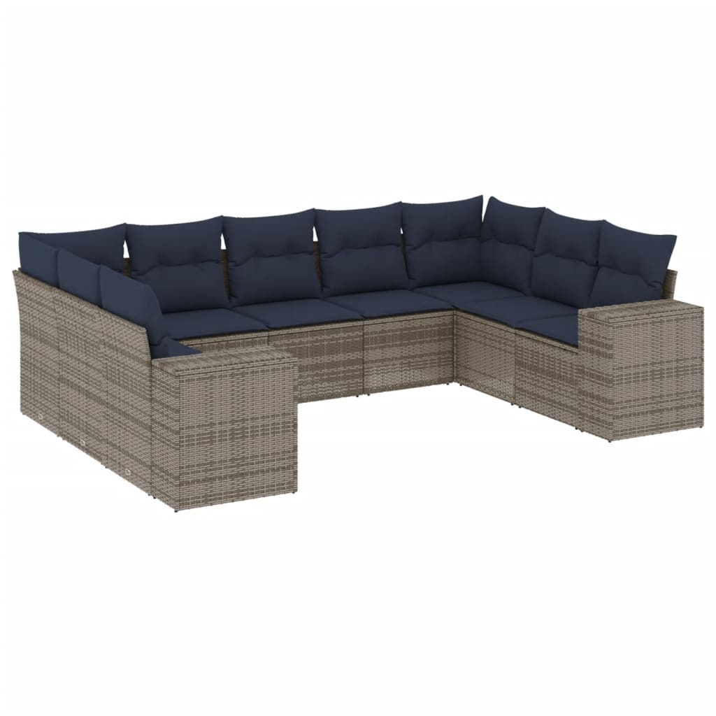 9 Piece Garden Sofa Set with Cushions Grey Poly Rattan