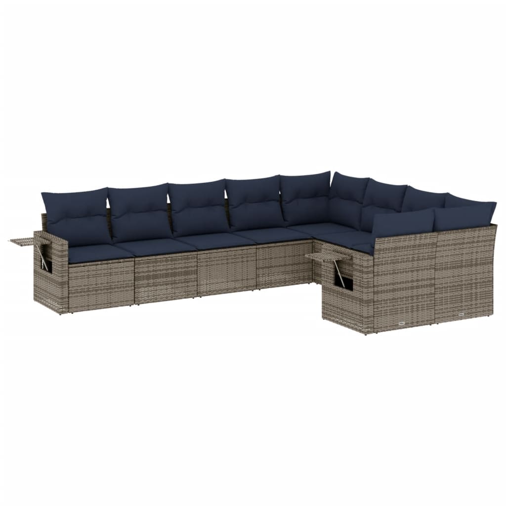 9 Piece Garden Sofa Set with Cushions Grey Poly Rattan