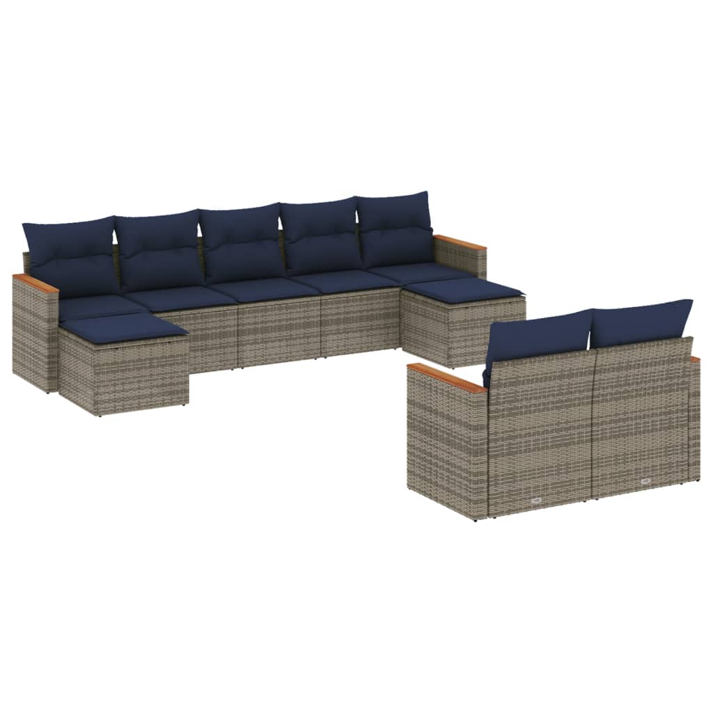 9 Piece Garden Sofa Set with Cushions Grey Poly Rattan