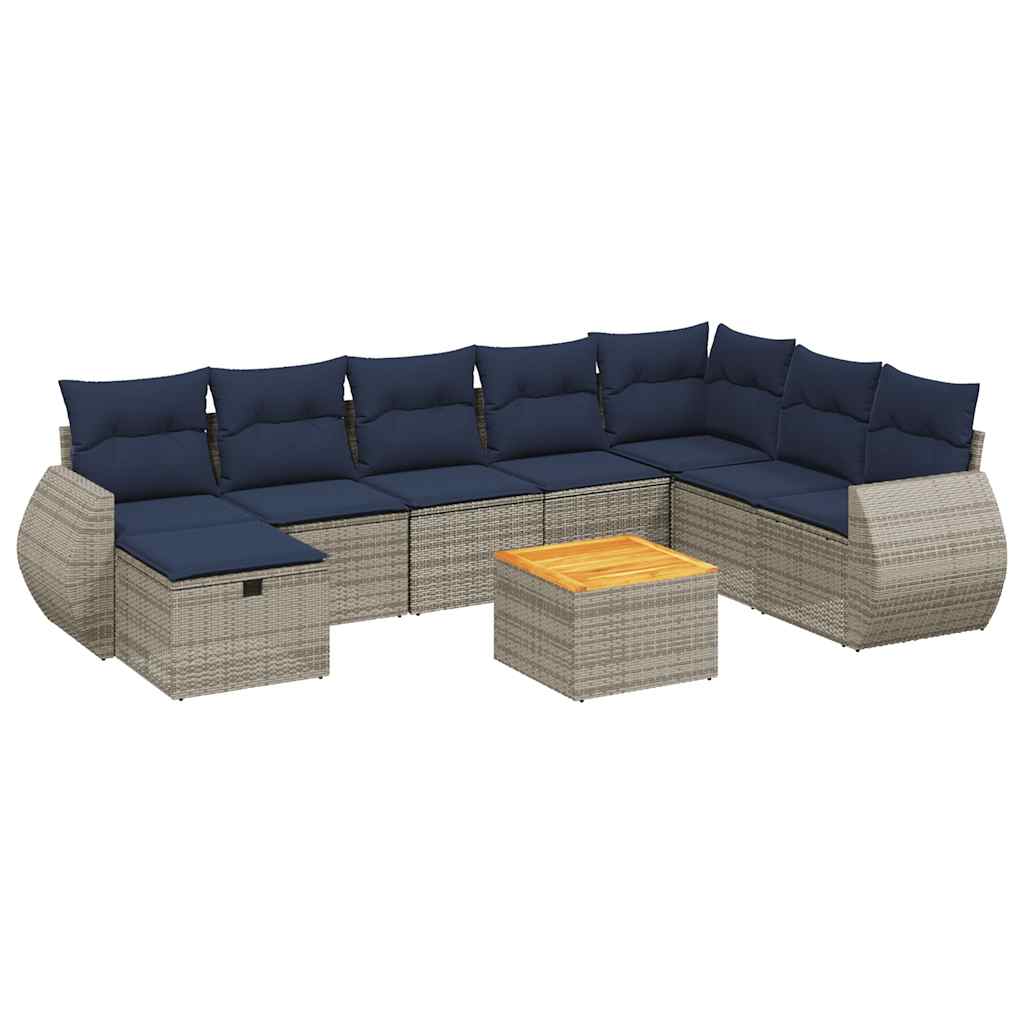9 Piece Garden Sofa Set with Cushions Grey Poly Rattan