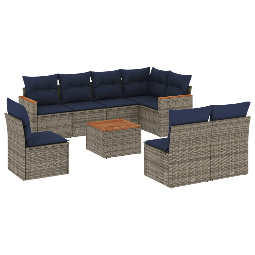 9 Piece Garden Sofa Set with Cushions Grey Poly Rattan
