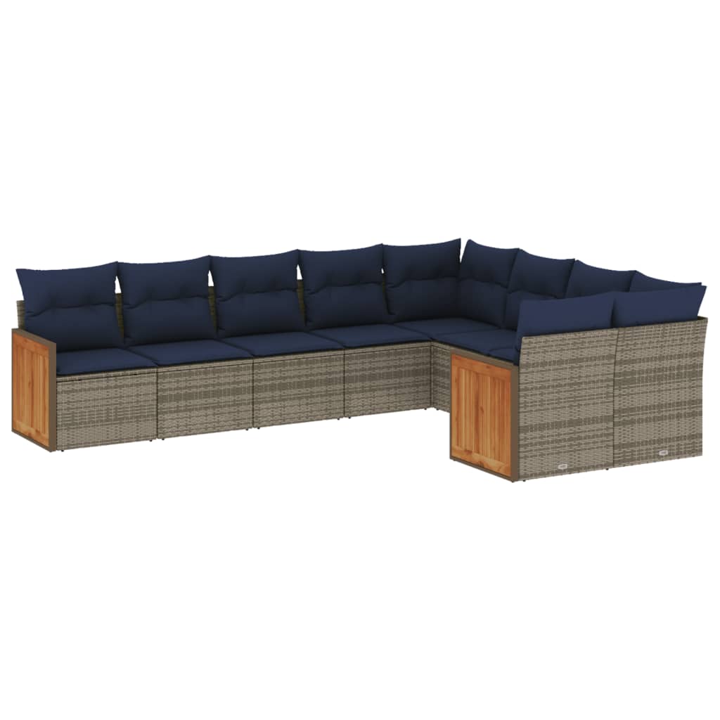 9 Piece Garden Sofa Set with Cushions Grey Poly Rattan