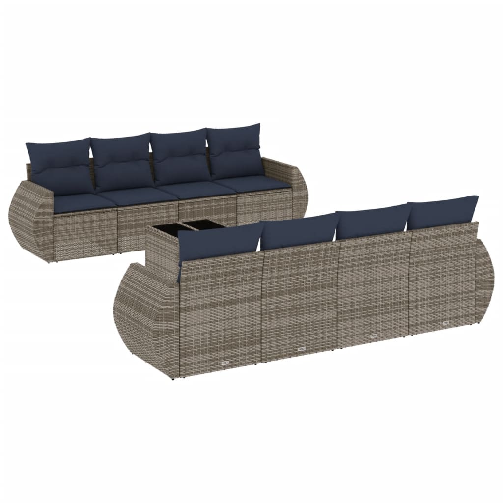 9 Piece Garden Sofa Set with Cushions Grey Poly Rattan