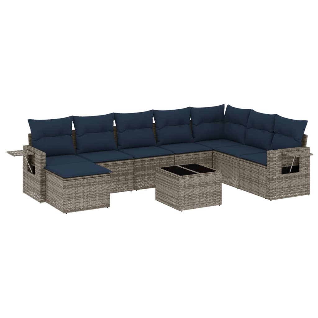 9 Piece Garden Sofa Set with Cushions Grey Poly Rattan