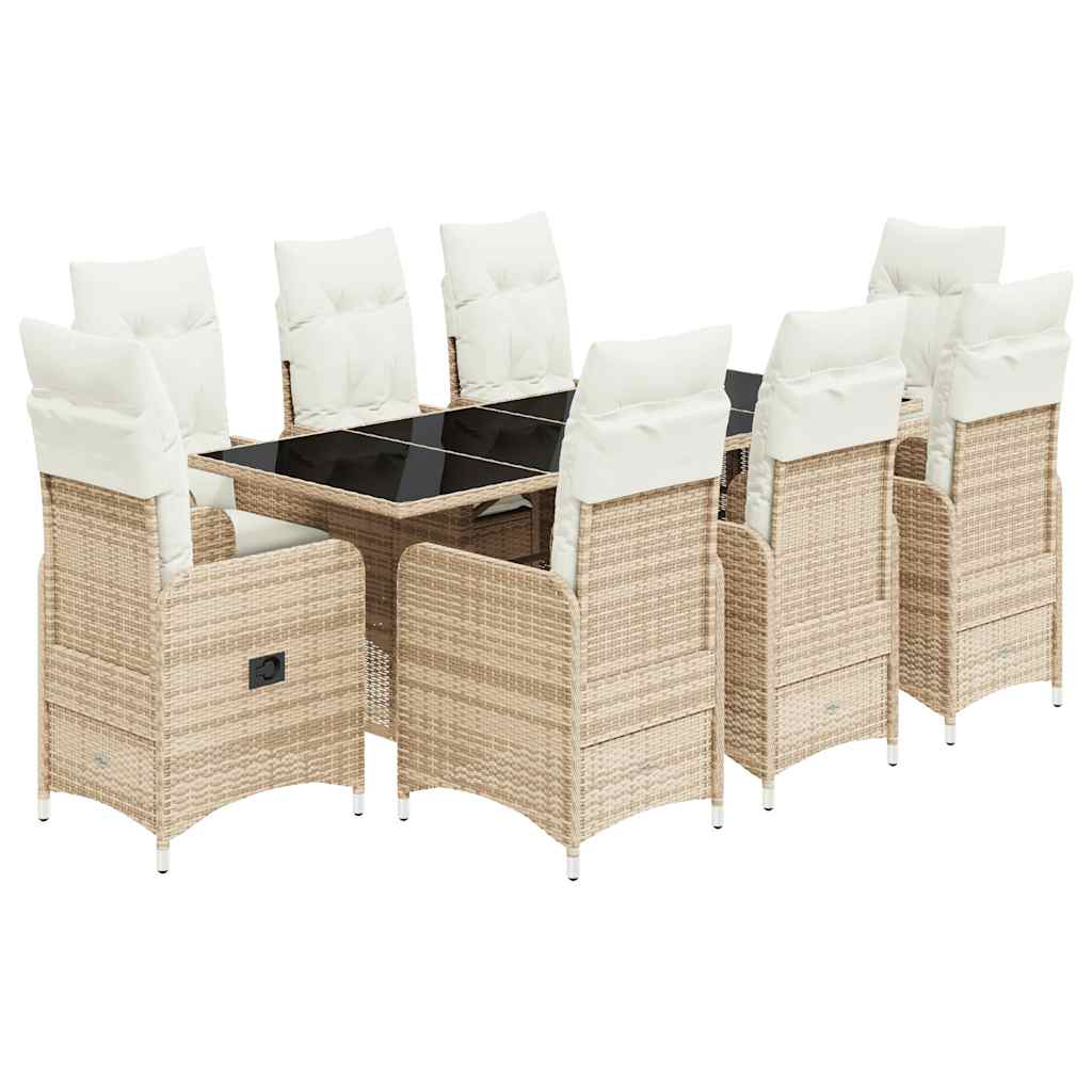 9 Piece Patio Bistro Set with Cushions Beige Poly Rattan