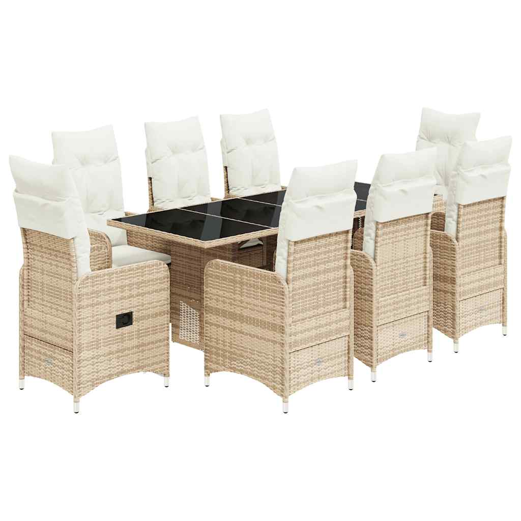 9 Piece Patio Bistro Set with Cushions Beige Poly Rattan
