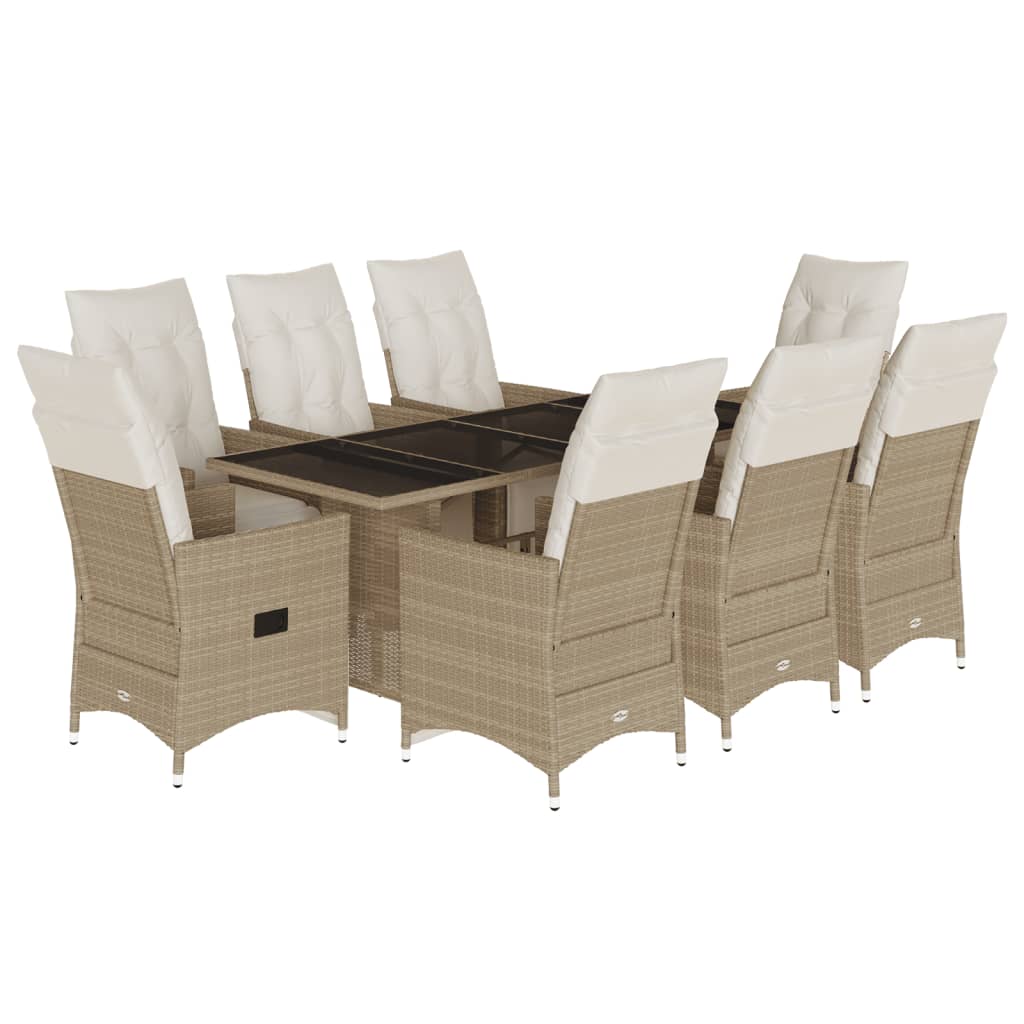 9 Piece Patio Bistro Set with Cushions Beige Poly Rattan