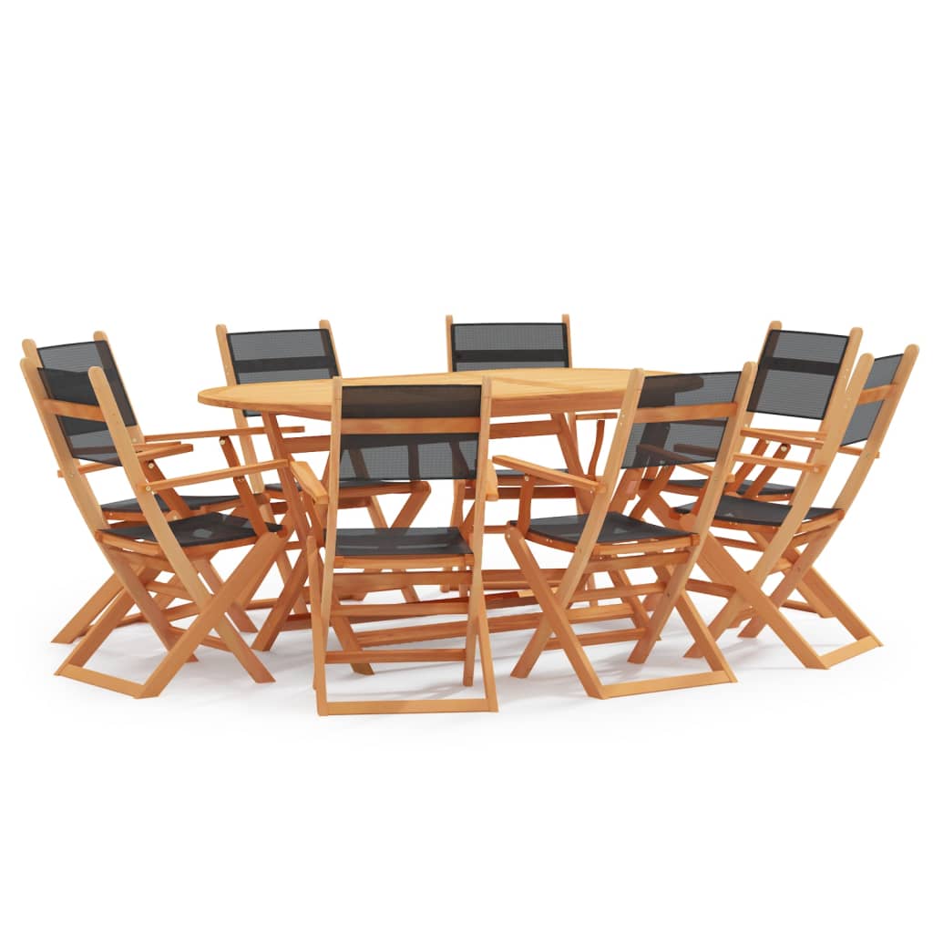 9 Piece Patio Dining Set Black Eucalyptus Wood&Textilene