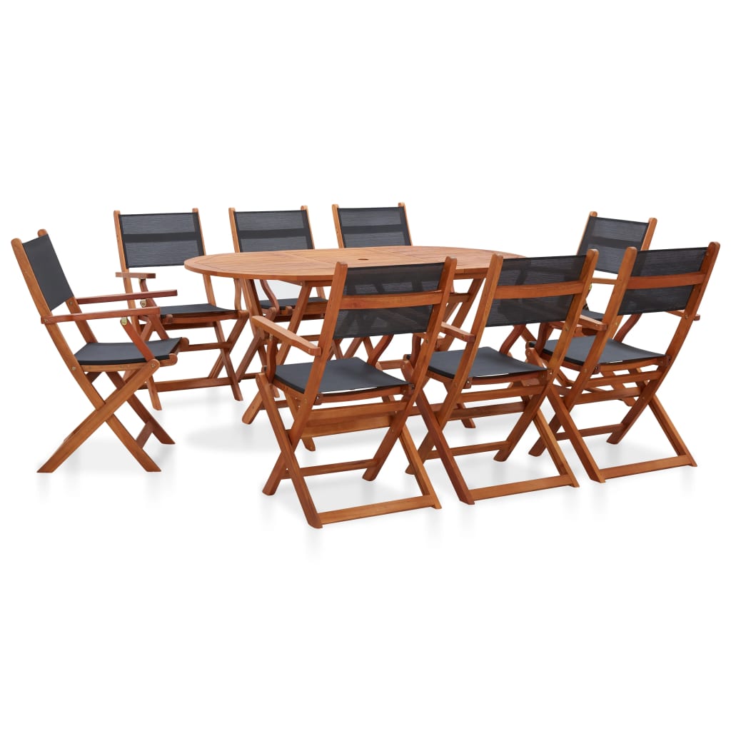 9 Piece Patio Dining Set Solid Eucalyptus Wood and Textilene