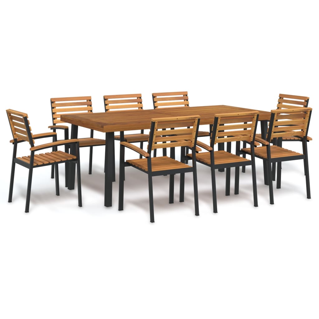 9 Piece Patio Dining Set Solid Wood Acacia and Metal