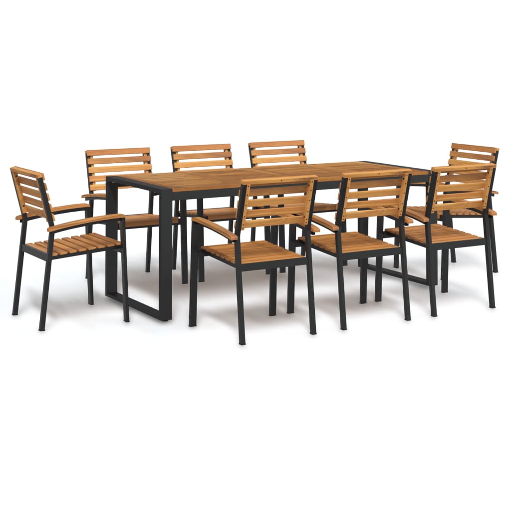 9 Piece Patio Dining Set Solid Wood Acacia and Metal