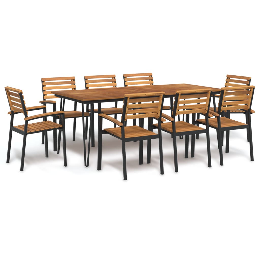 9 Piece Patio Dining Set Solid Wood Acacia and Metal