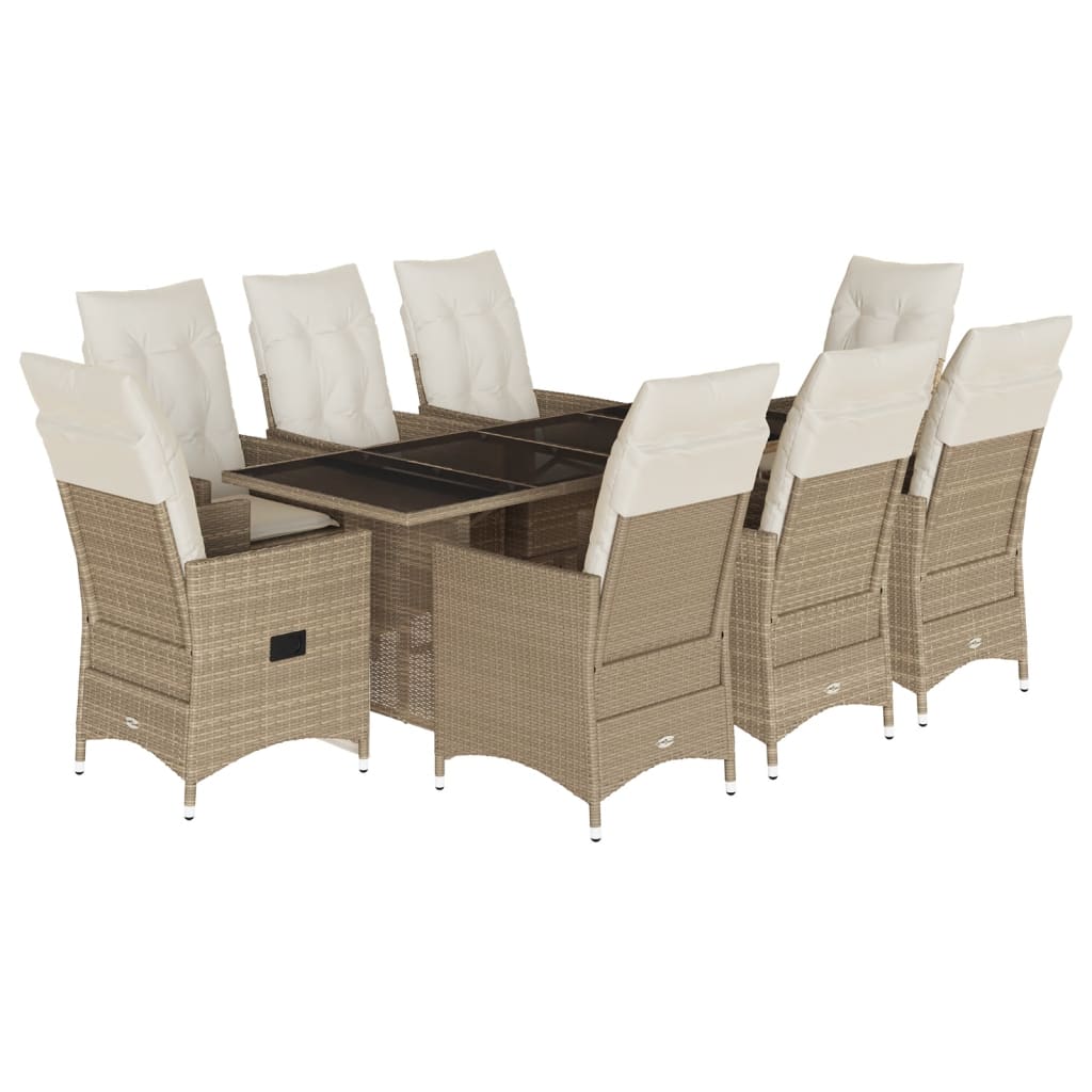 9 Piece Patio Dining Set with Cushions Beige Poly Rattan